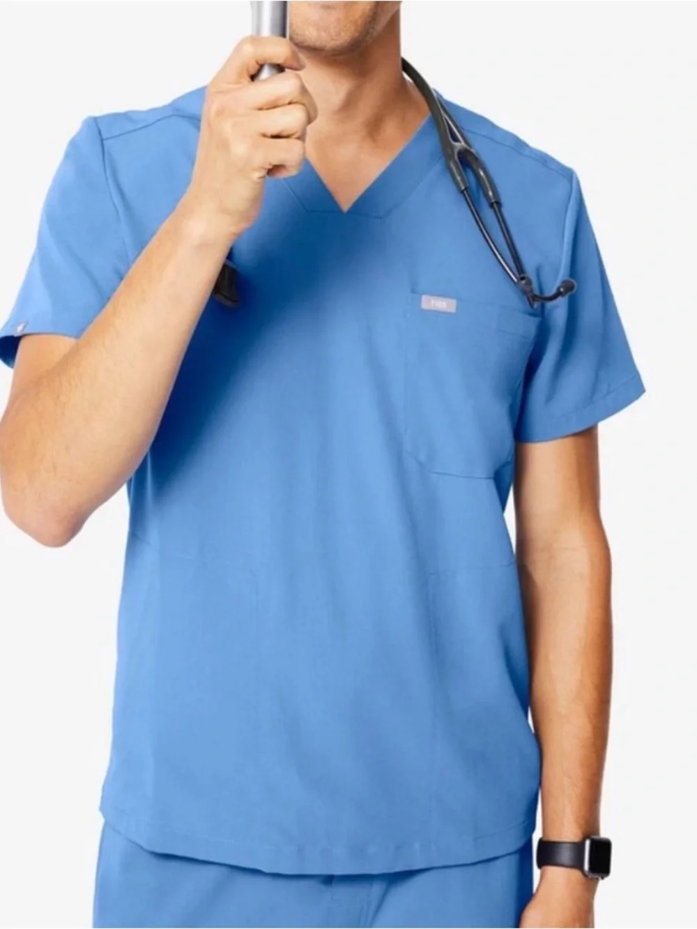 Figs Ceil Blue Chisec Three-Pocket Scrub Top style TM3000 Size Medium